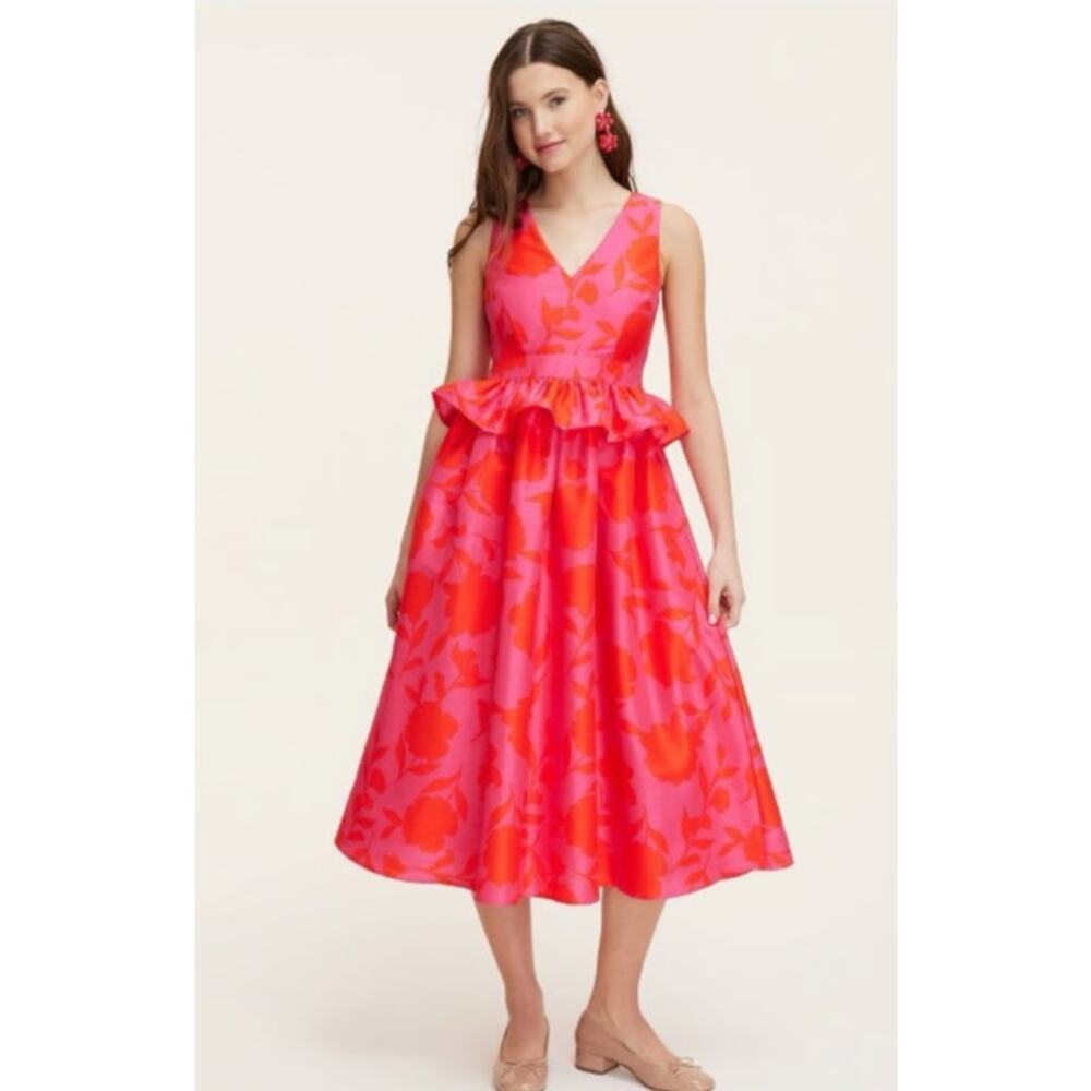 NWT Kate Spade Midi Dress V-Neck Classic Rose Peplum Pink Size 2